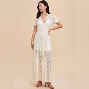 In Loom button up lace dress with slip and slit